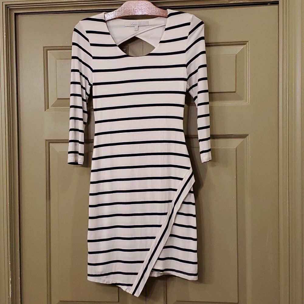 Lovers + Friends sweet surrender bodycon white and navy blue dress